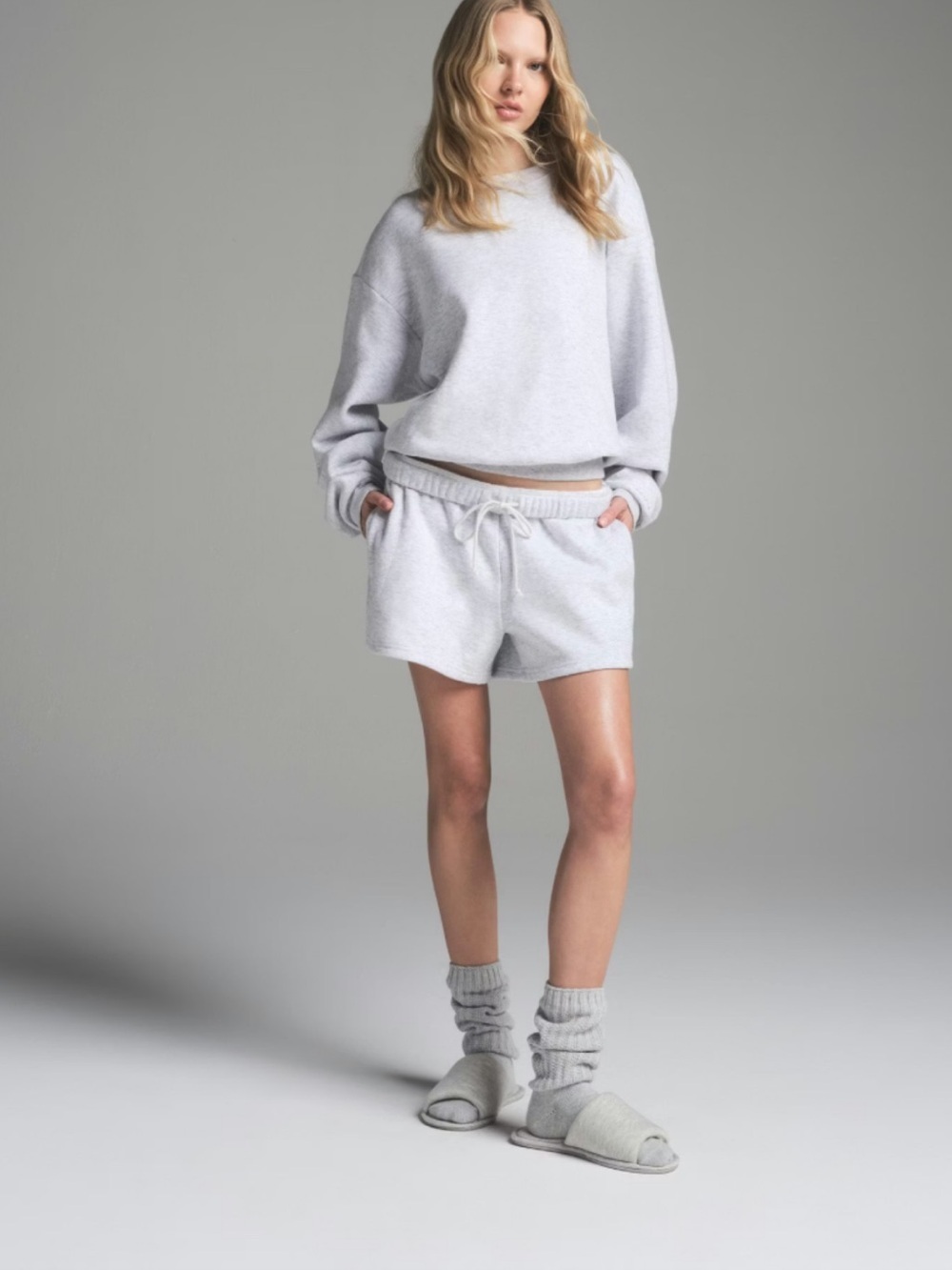 Skims 2 Piece Set Cotton Fleece Classic Crew Sweatshirt Shorts Size XS - M